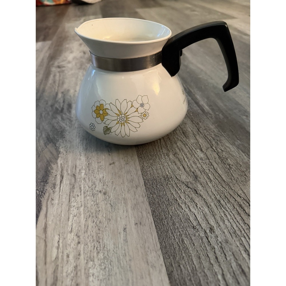 Corning Ware Vintage 6 cup Tea  Pot FLORAL BOUQUET  Flower Daisy Yellow  No Lid